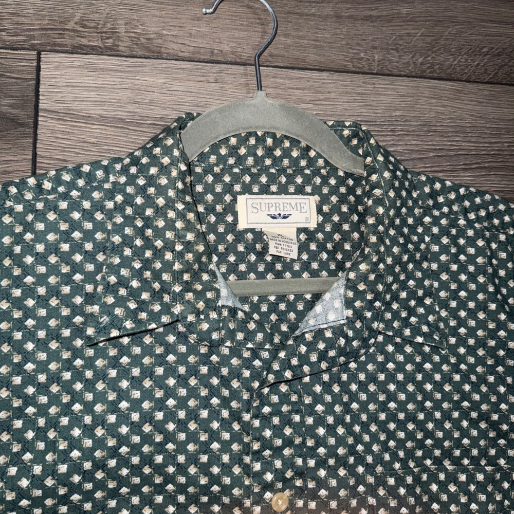 Supreme Vintage Geometric Diamond Print Short Sleeve Button Down Shirt Green XL